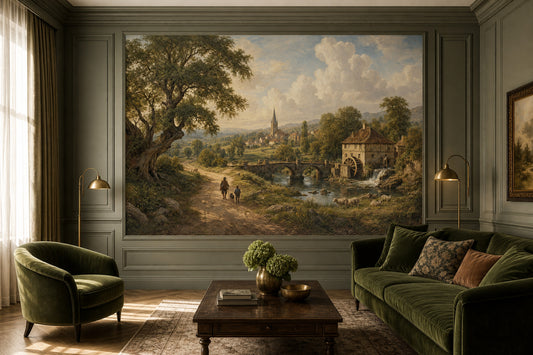 Pastoral Landscape Wallpaper Countryside Village Stone Bridge Removable Wall Decor