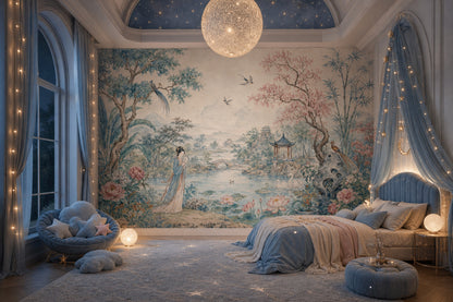 Chinoiserie Wallpaper Asian Landscape Removable Watercolor Mural Wall Decor