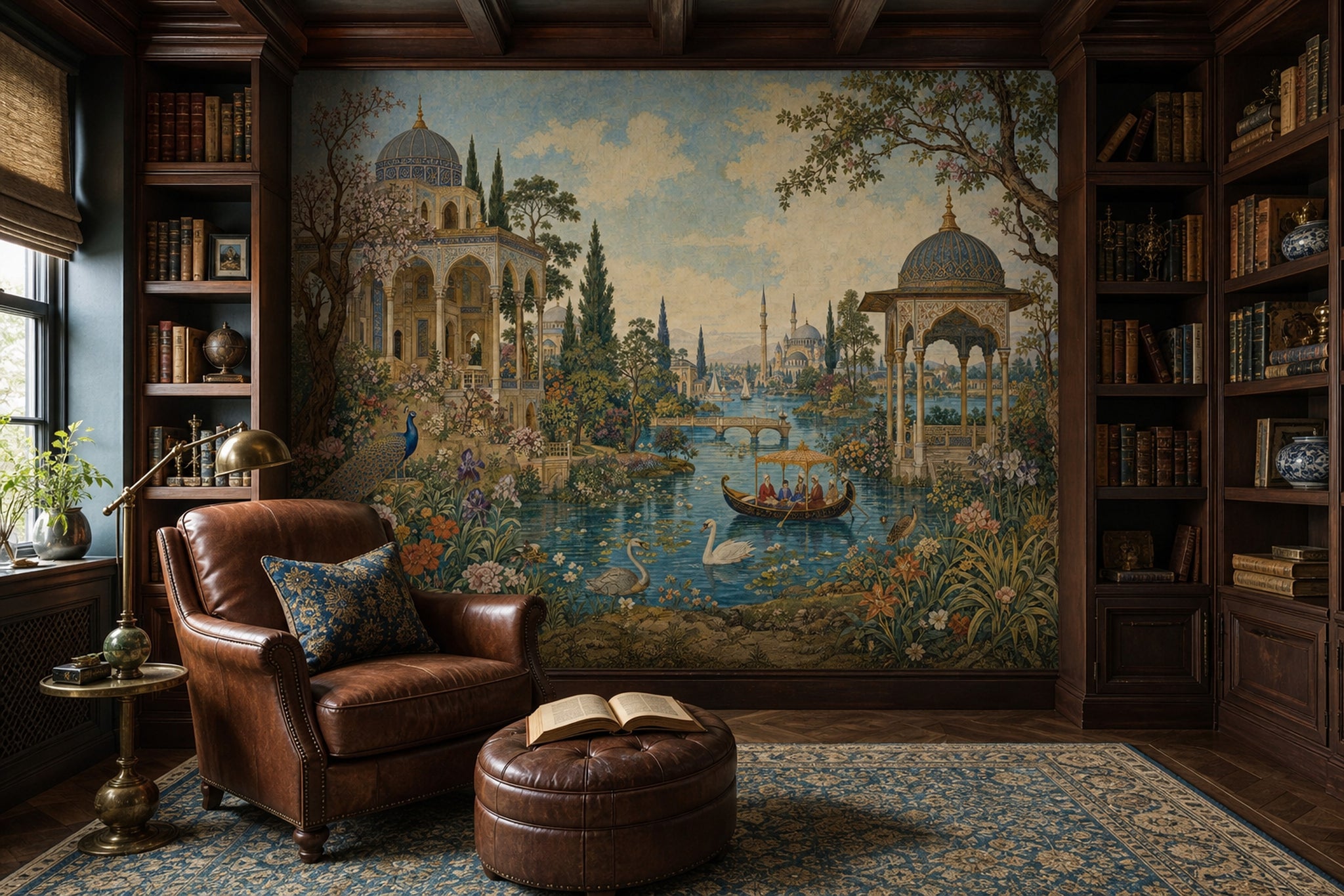 Ornate Palace Garden Wallpaper Blue Domes Islamic Architecture Wall Mural