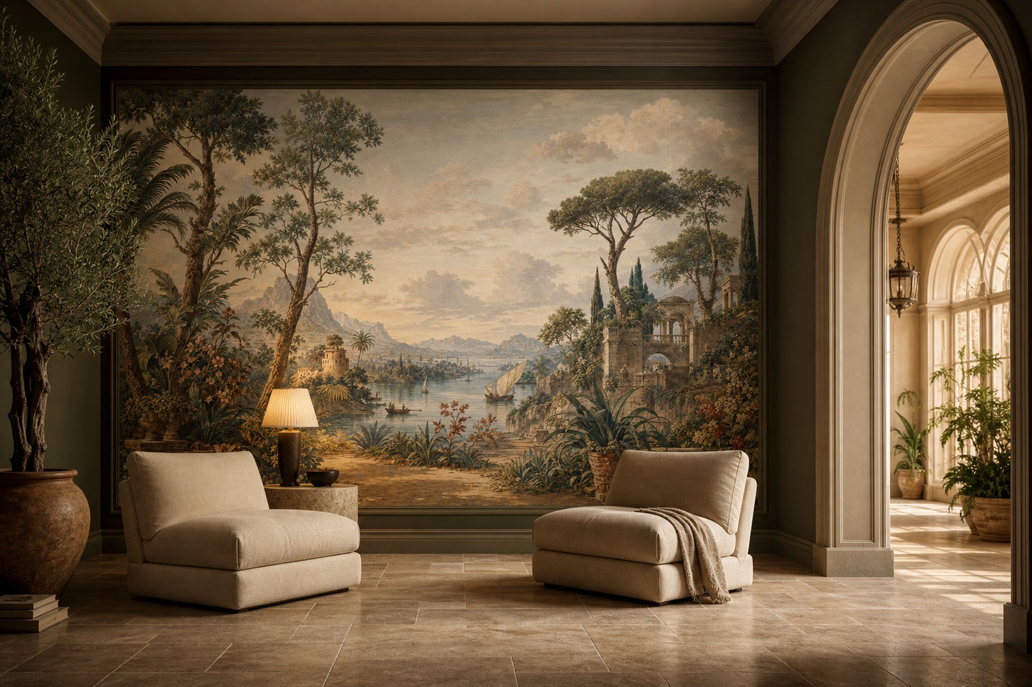 Classical Landscape Wallpaper Mediterranean Italianate Ruins Removable Wall Decor