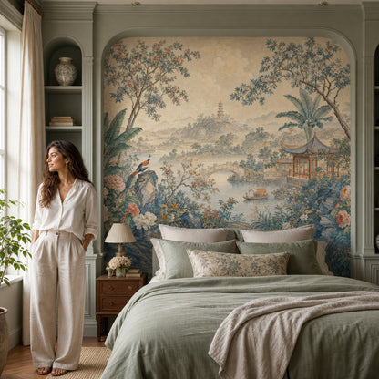 Chinoiserie Wallpaper Pagoda Asian Landscape Wall Mural