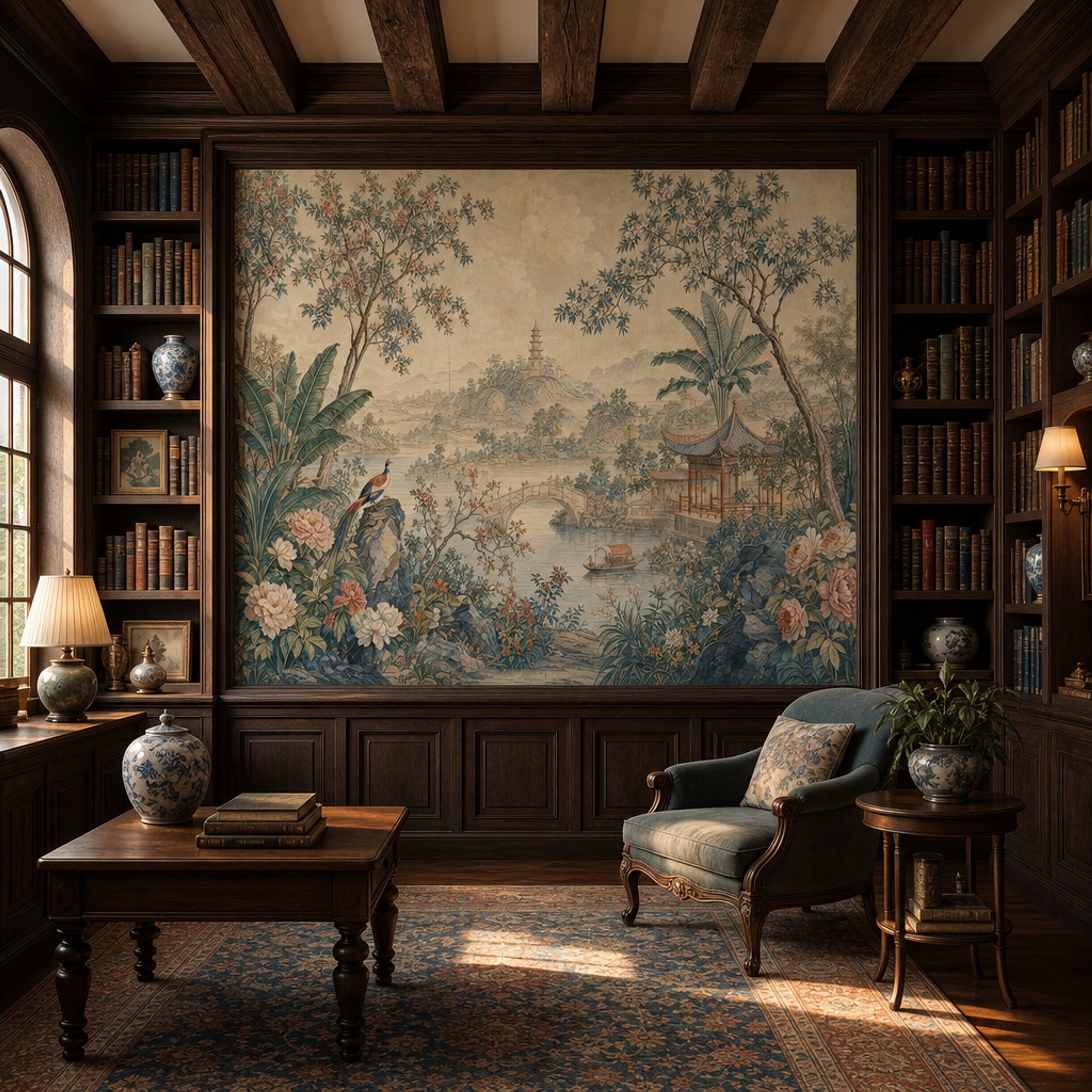 Chinoiserie Wallpaper Pagoda Asian Landscape Wall Mural