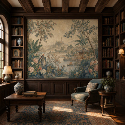 Chinoiserie Wallpaper Pagoda Asian Landscape Wall Mural