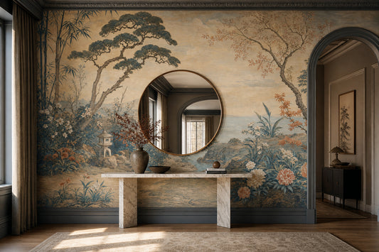 Vintage Landscape Mural Wallpaper Coastal Bay Removable Mountain Backdrop Wall Decor