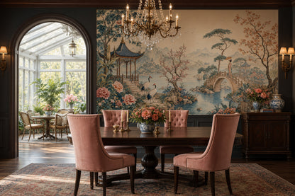 Chinoiserie Wallpaper Asian Landscape Pavilion Wall Mural