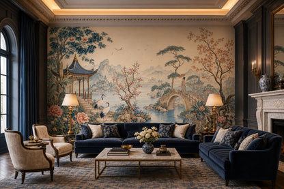 Chinoiserie Wallpaper Asian Landscape Pavilion Wall Mural