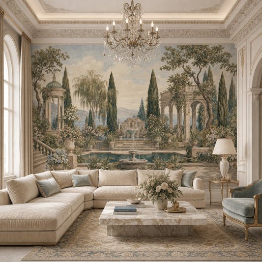 Classical Garden Wallpaper Mediterranean Landscape Removable Vintage Mural Wall Decor