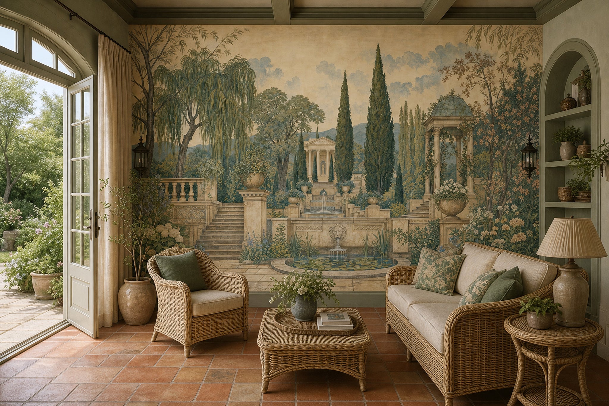 Classical Garden Wallpaper Mediterranean Villa Removable Stone Terrace Wall Decor