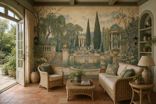 Classical Garden Wallpaper Mediterranean Villa Removable Stone Terrace Wall Decor