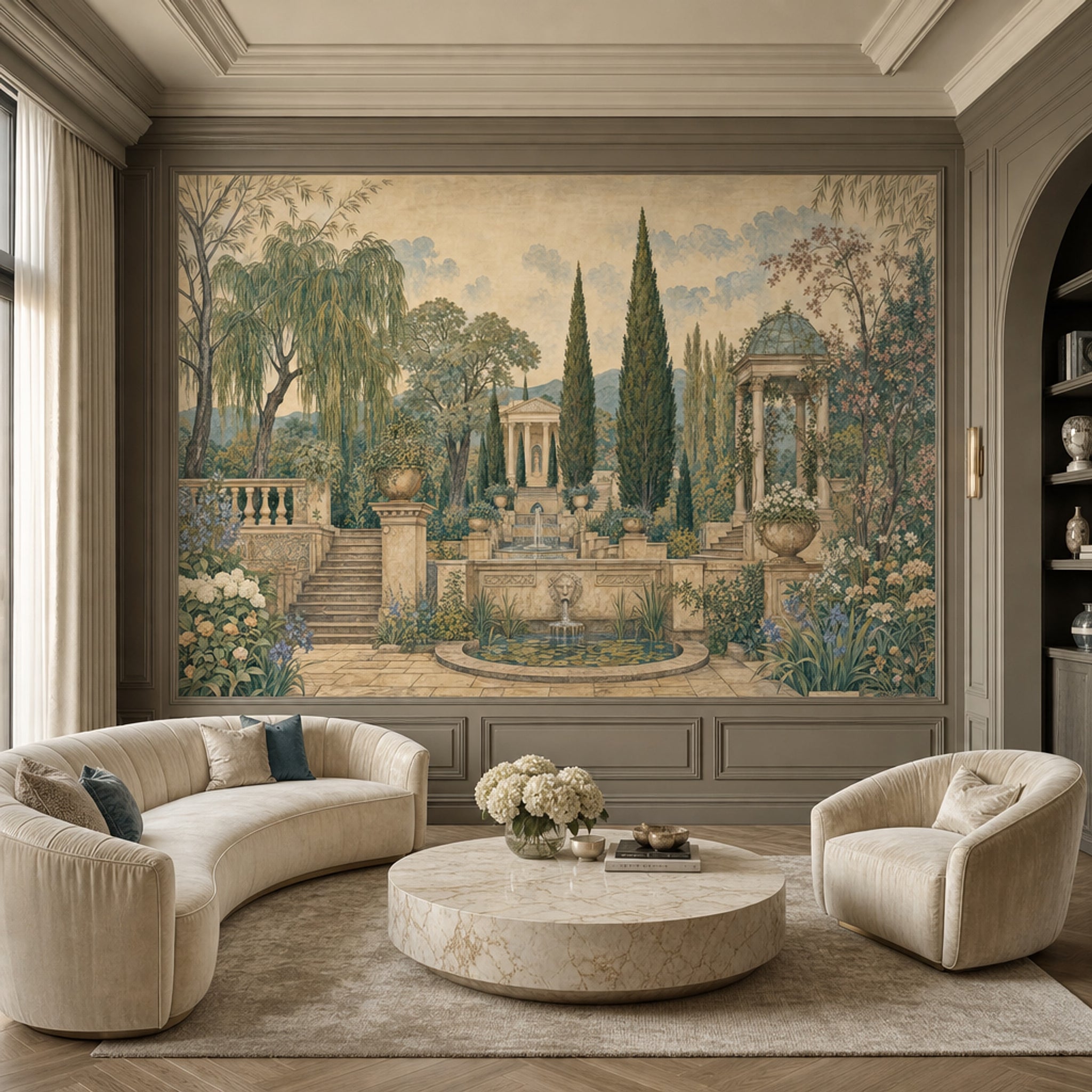 Classical Garden Wallpaper Mediterranean Villa Removable Stone Terrace Wall Decor