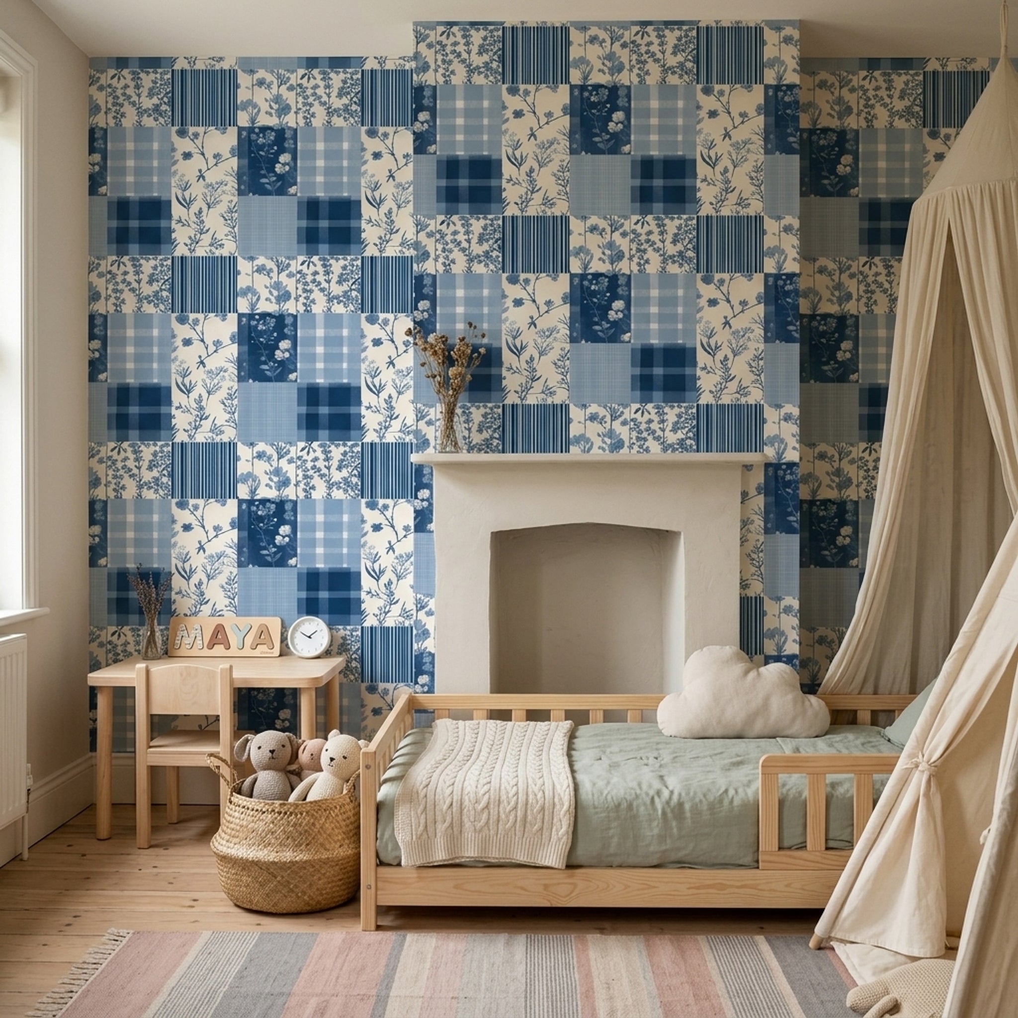 Patchwork Quilt Wallpaper Floral Botanical Plaid Checks Removable Wall Decor