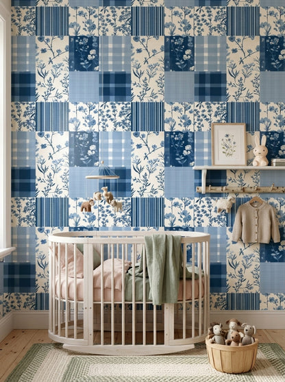 Patchwork Quilt Wallpaper Floral Botanical Plaid Checks Removable Wall Decor