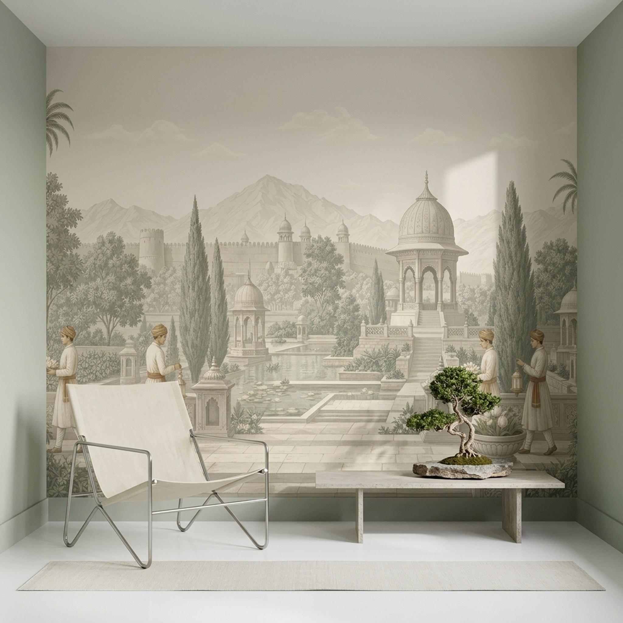 Mughal Garden Wallpaper Palace Pavilion Lotus Pond Removable Wall Decor