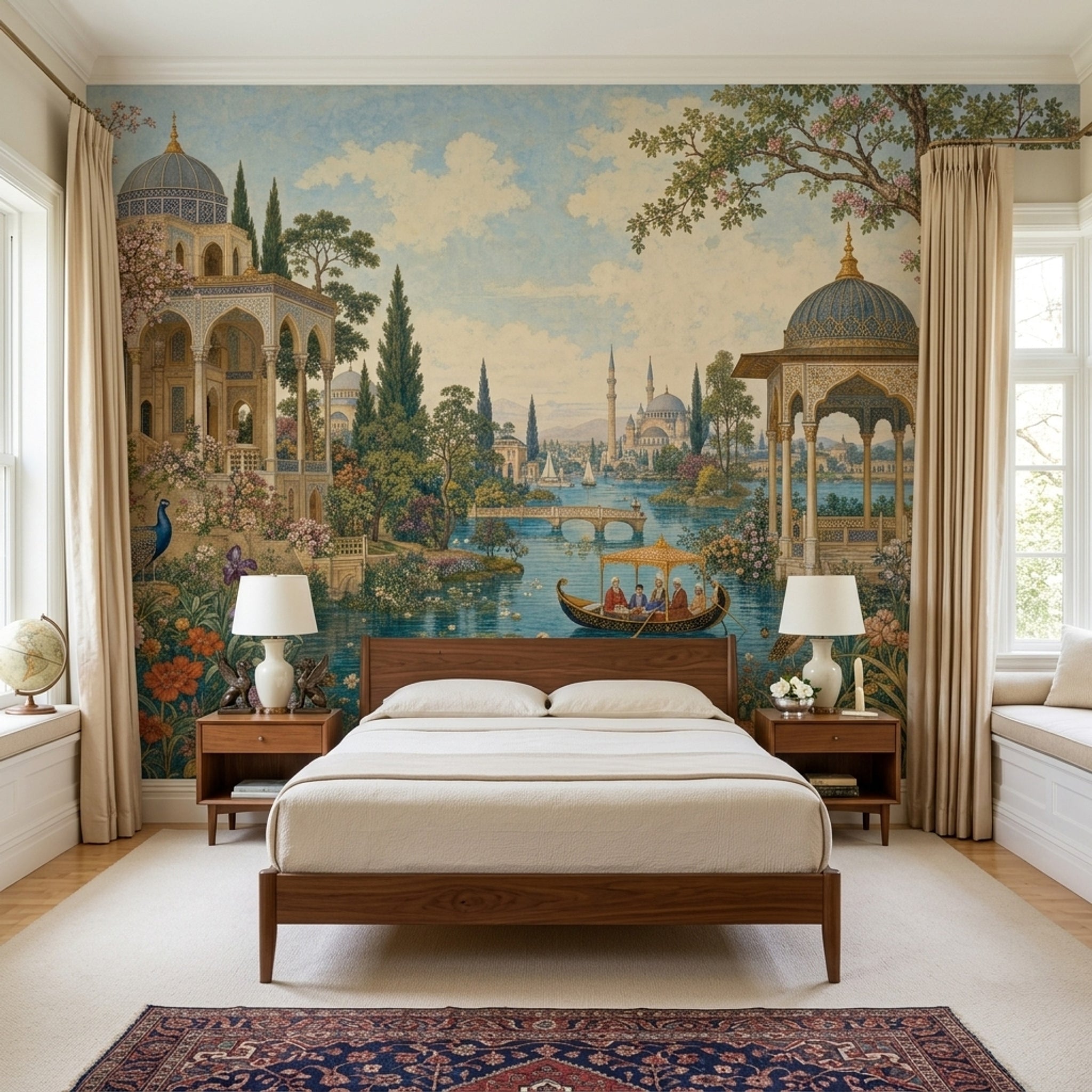 Ornate Palace Garden Wallpaper Blue Domes Islamic Architecture Wall Mural