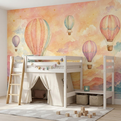 Hot Air Balloons Wallpaper Pastel Sky Whimsical Wall Mural