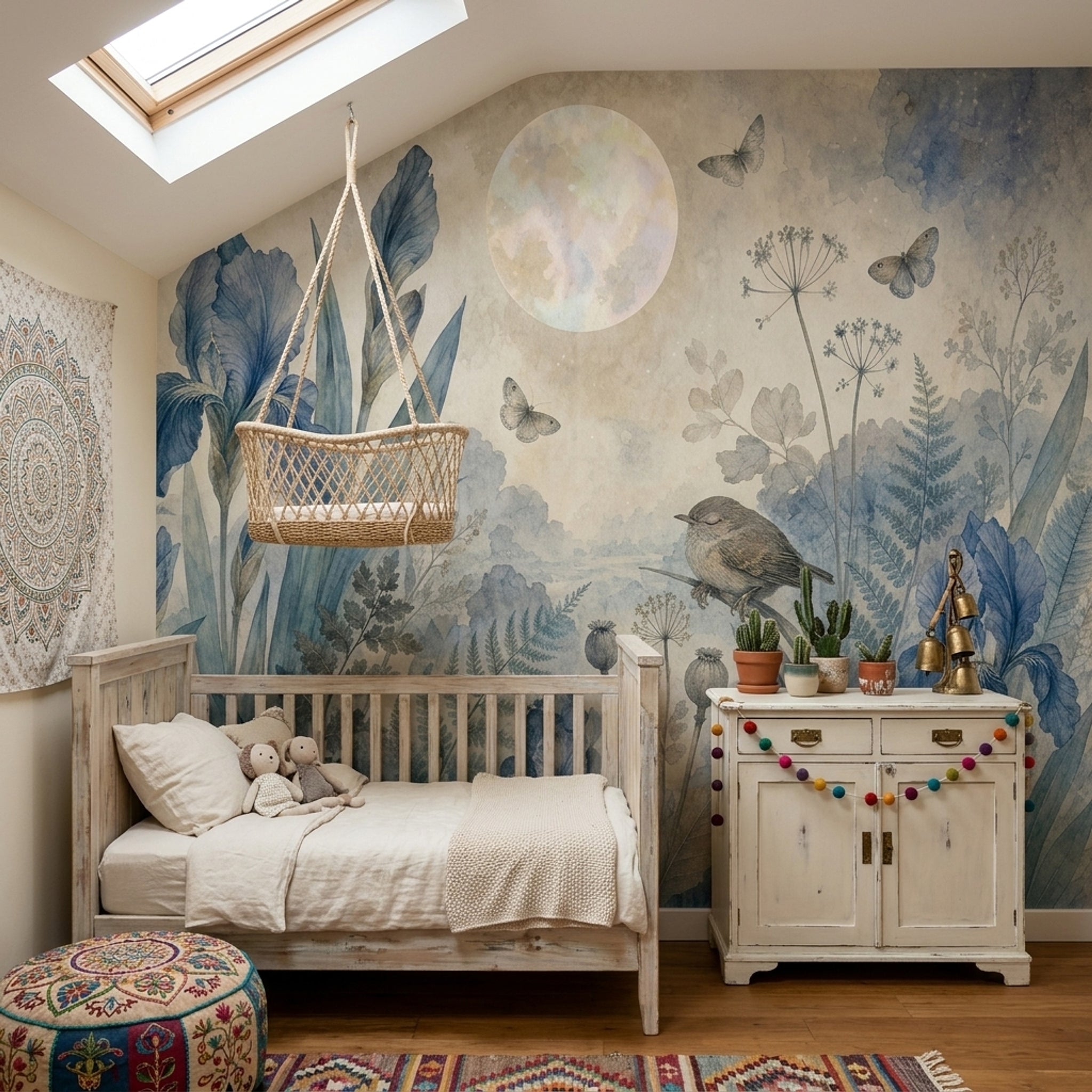 Blue Botanical Wallpaper Iris Flowers Vintage Garden Wall Mural