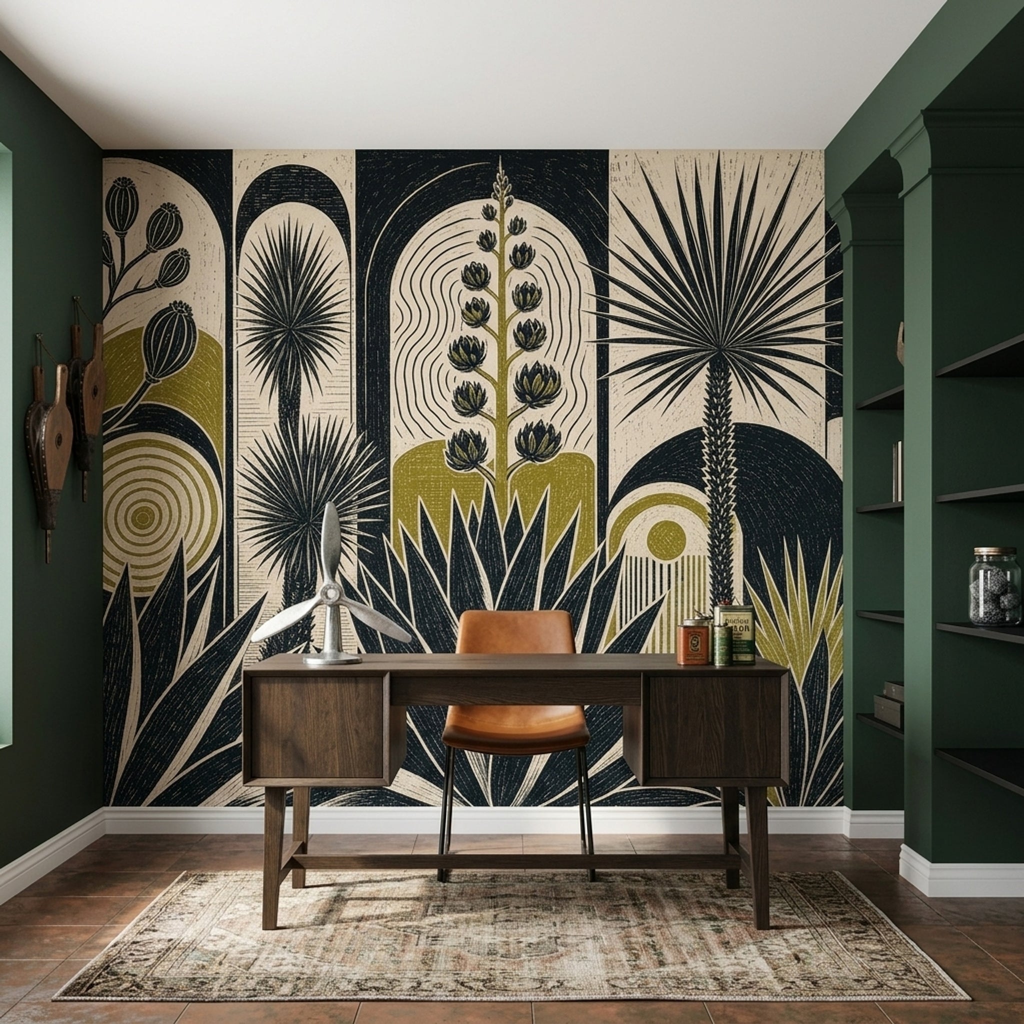 Muted Green Wallpaper Olive Botanical Wall Mural