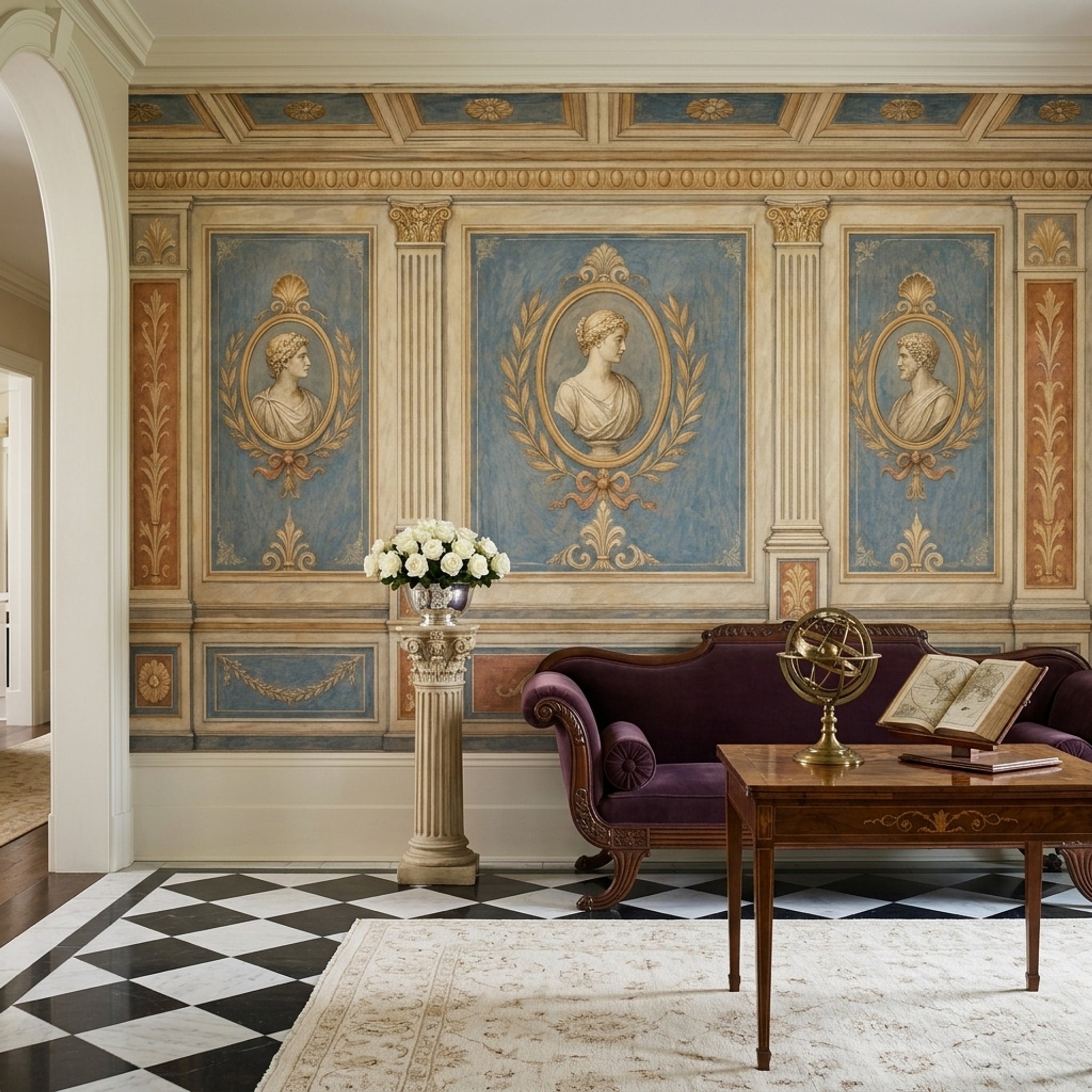 Neoclassical Wallpaper Greek Roman Removable Cameo Busts Wall Decor