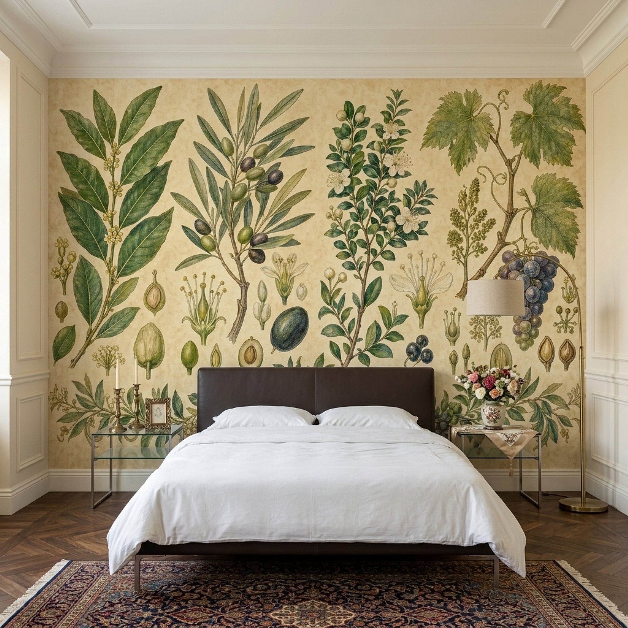 Muted Green Wallpaper Botanical Vintage Wall Mural