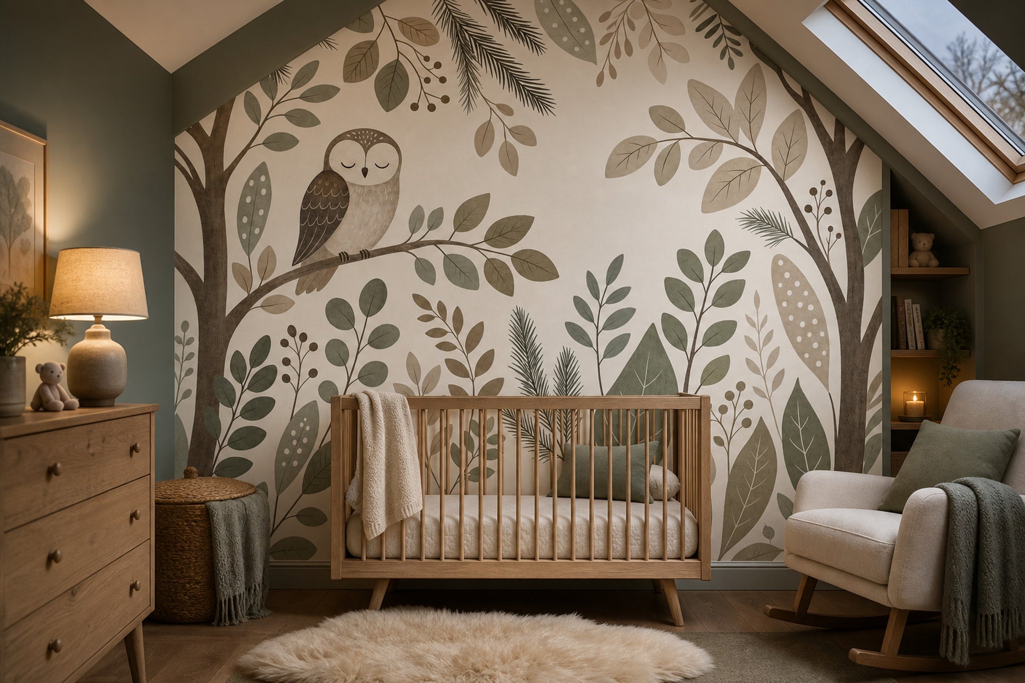 Woodland Wallpaper Owl Botanical Wall Mural