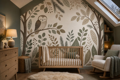 Woodland Wallpaper Owl Botanical Wall Mural