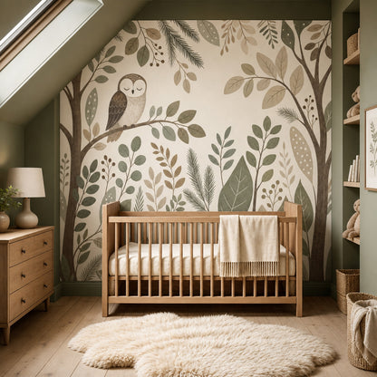 Woodland Wallpaper Owl Botanical Wall Mural