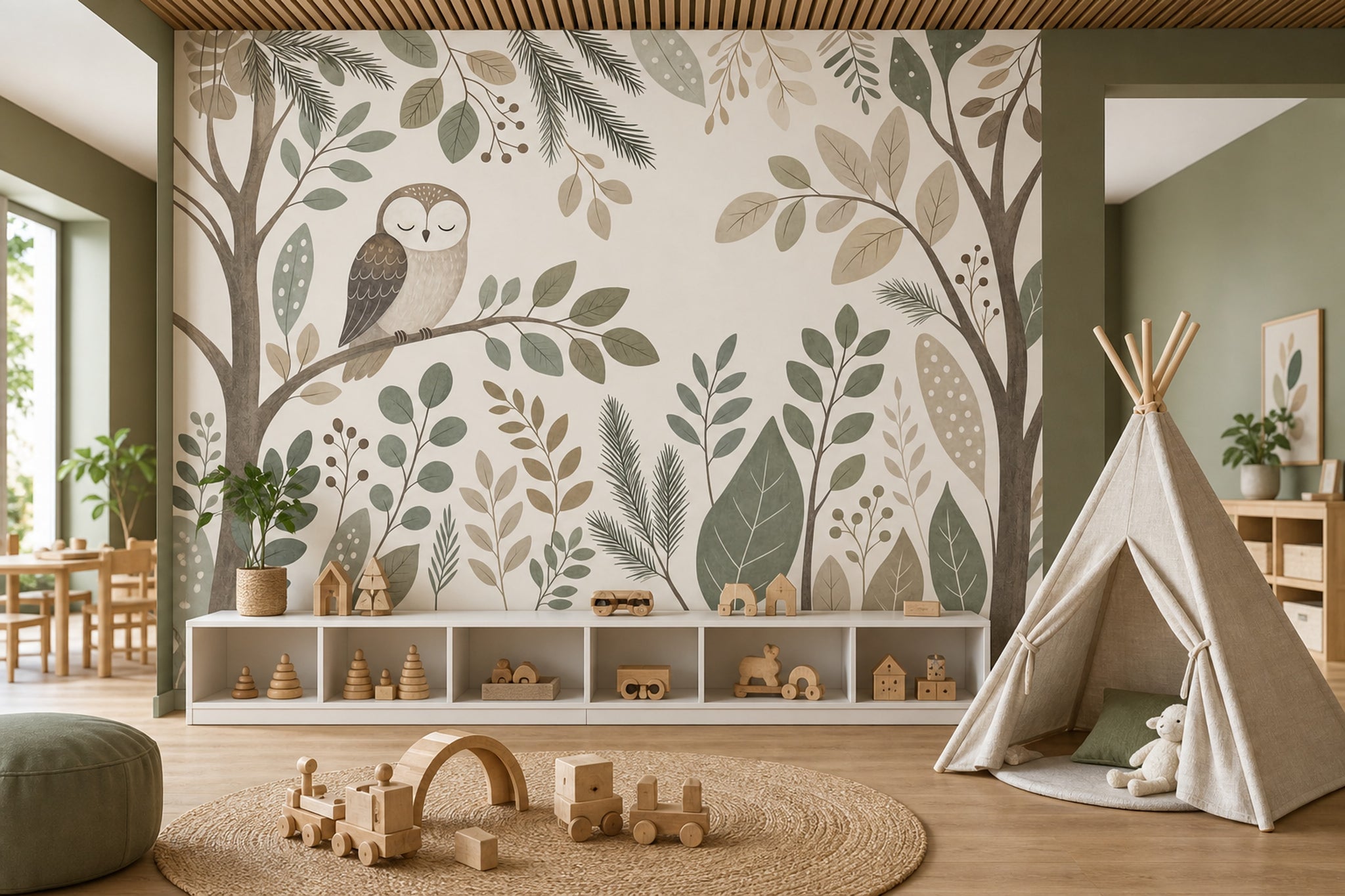 Woodland Wallpaper Owl Botanical Wall Mural