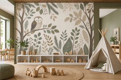 Woodland Wallpaper Owl Botanical Wall Mural
