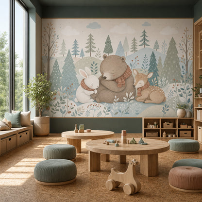 Woodland Animals Wallpaper Winter Forest Removable Scandinavian Nursery Wall Decor