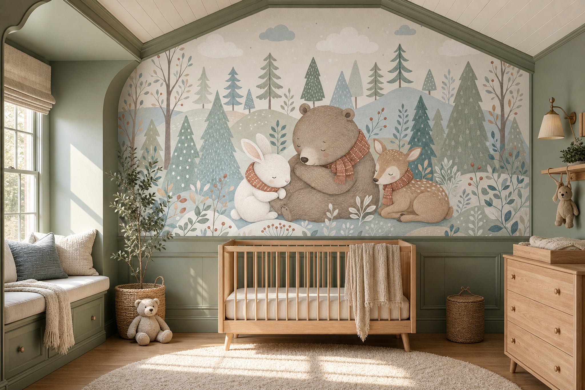 Woodland Animals Wallpaper Winter Forest Removable Scandinavian Nursery Wall Decor