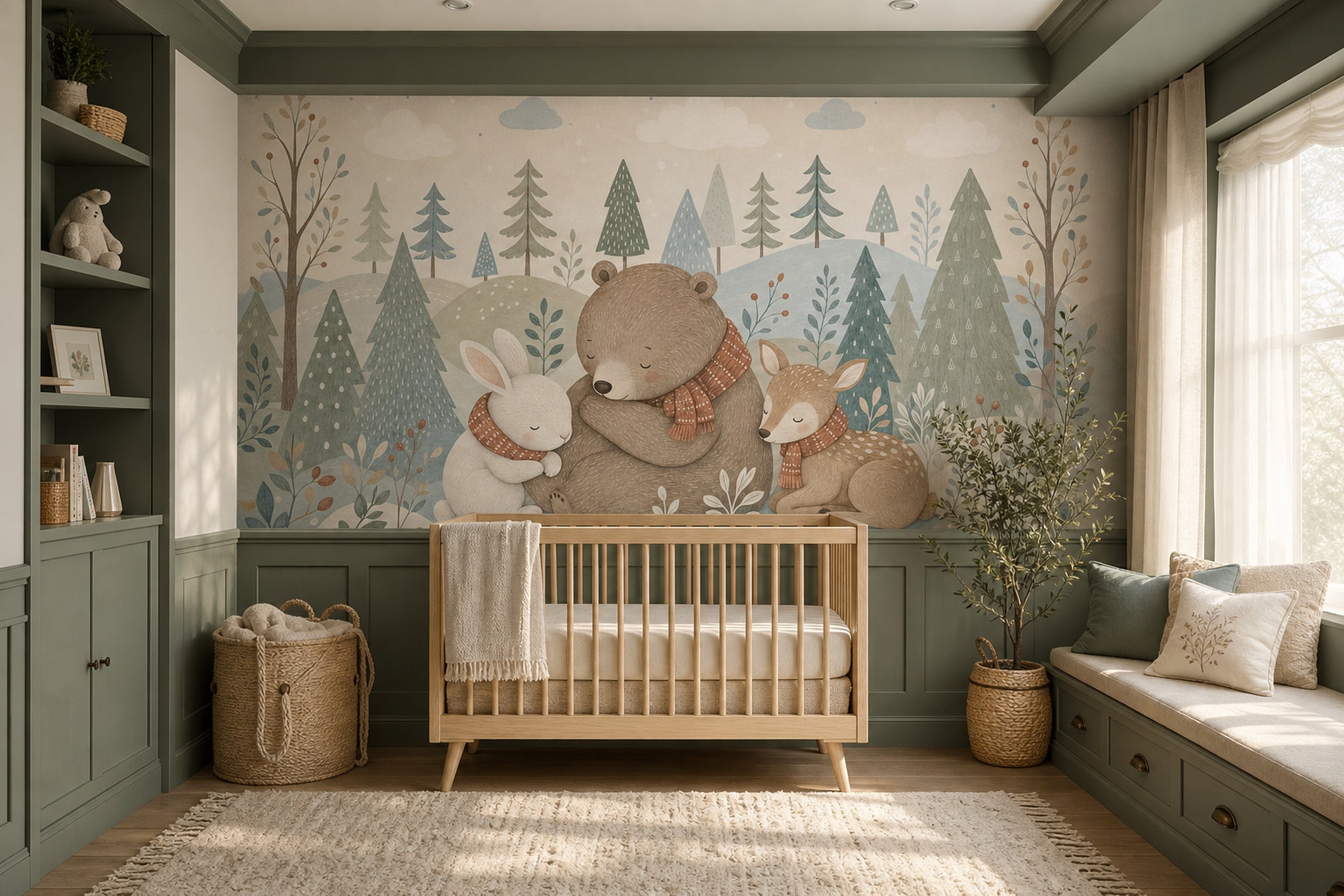 Woodland Animals Wallpaper Winter Forest Removable Scandinavian Nursery Wall Decor