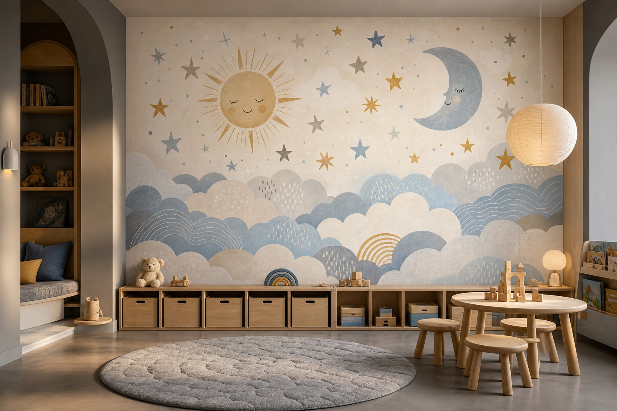 Cloudy Sky Wallpaper Dreamy Nursery Moon And Stars Removable Wall Decor