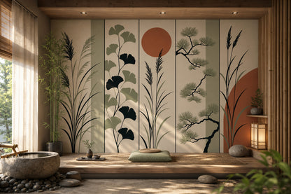 Botanical Wallpaper Minimalist Removable Sage Green Wall Decor