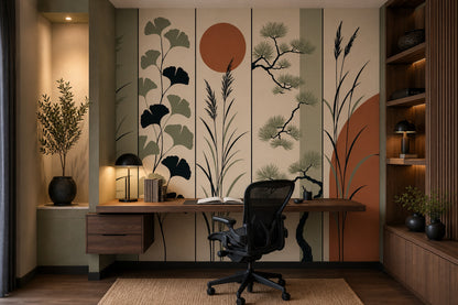 Botanical Wallpaper Minimalist Removable Sage Green Wall Decor
