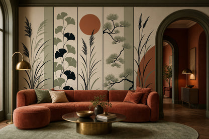 Botanical Wallpaper Minimalist Removable Sage Green Wall Decor