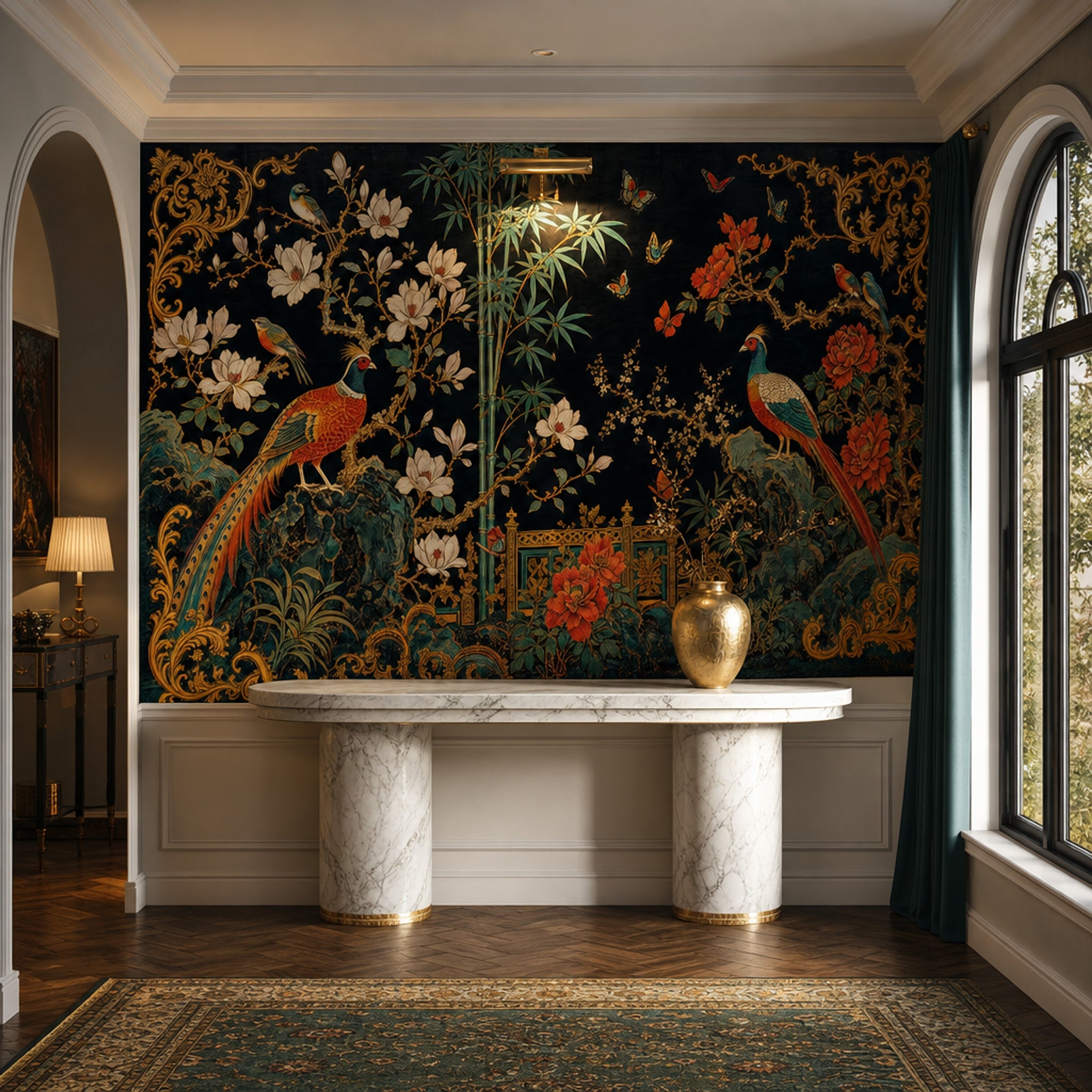 Chinoiserie Wallpaper Birds Removable Bamboo Wall Decor