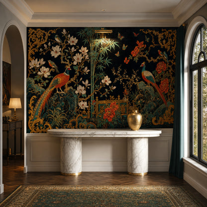 Chinoiserie Wallpaper Birds Removable Bamboo Wall Decor