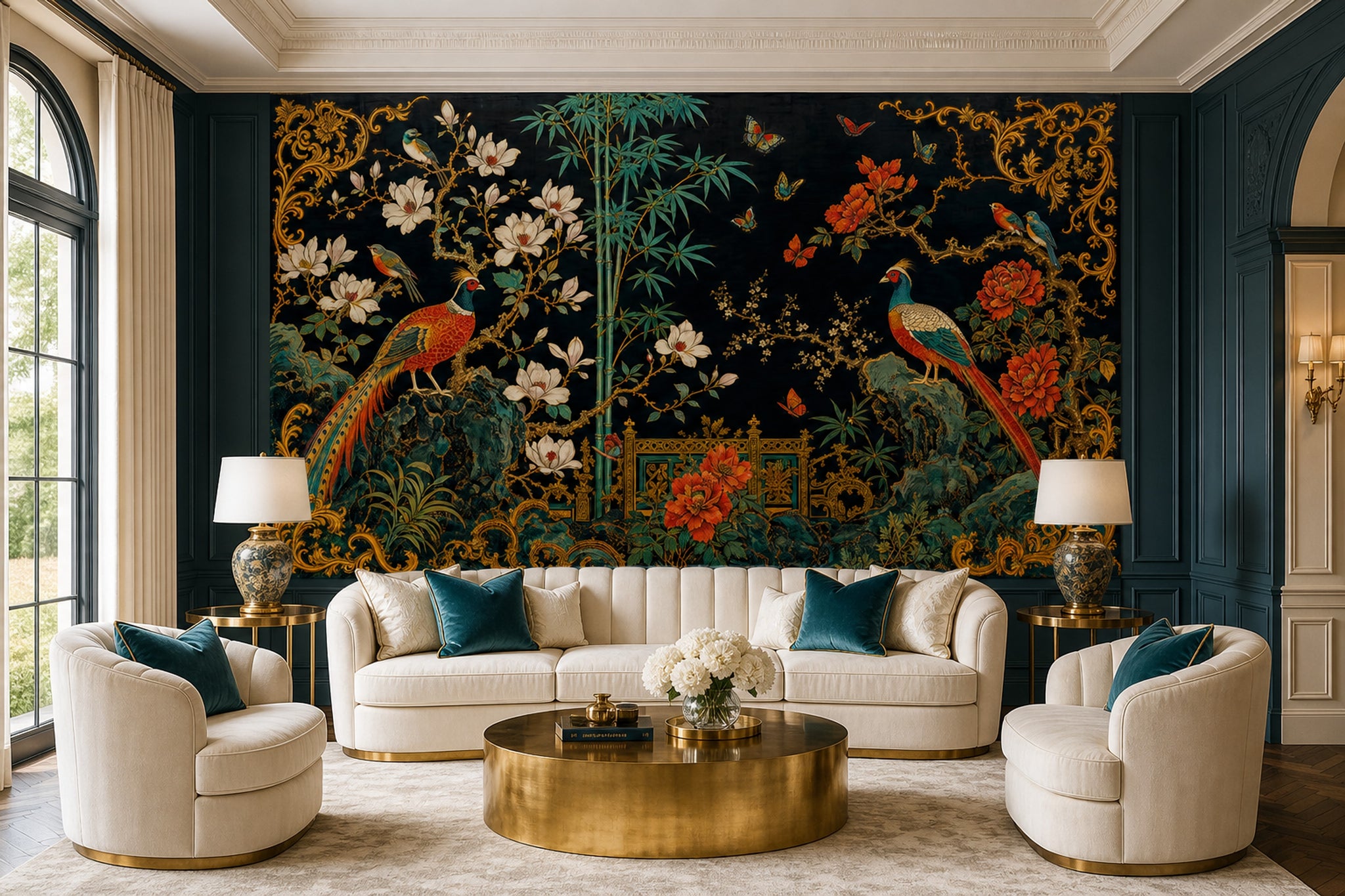 Chinoiserie Wallpaper Birds Removable Bamboo Wall Decor