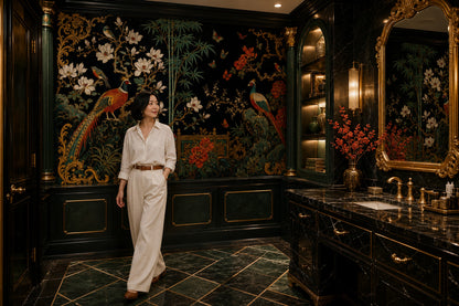 Chinoiserie Wallpaper Birds Removable Bamboo Wall Decor