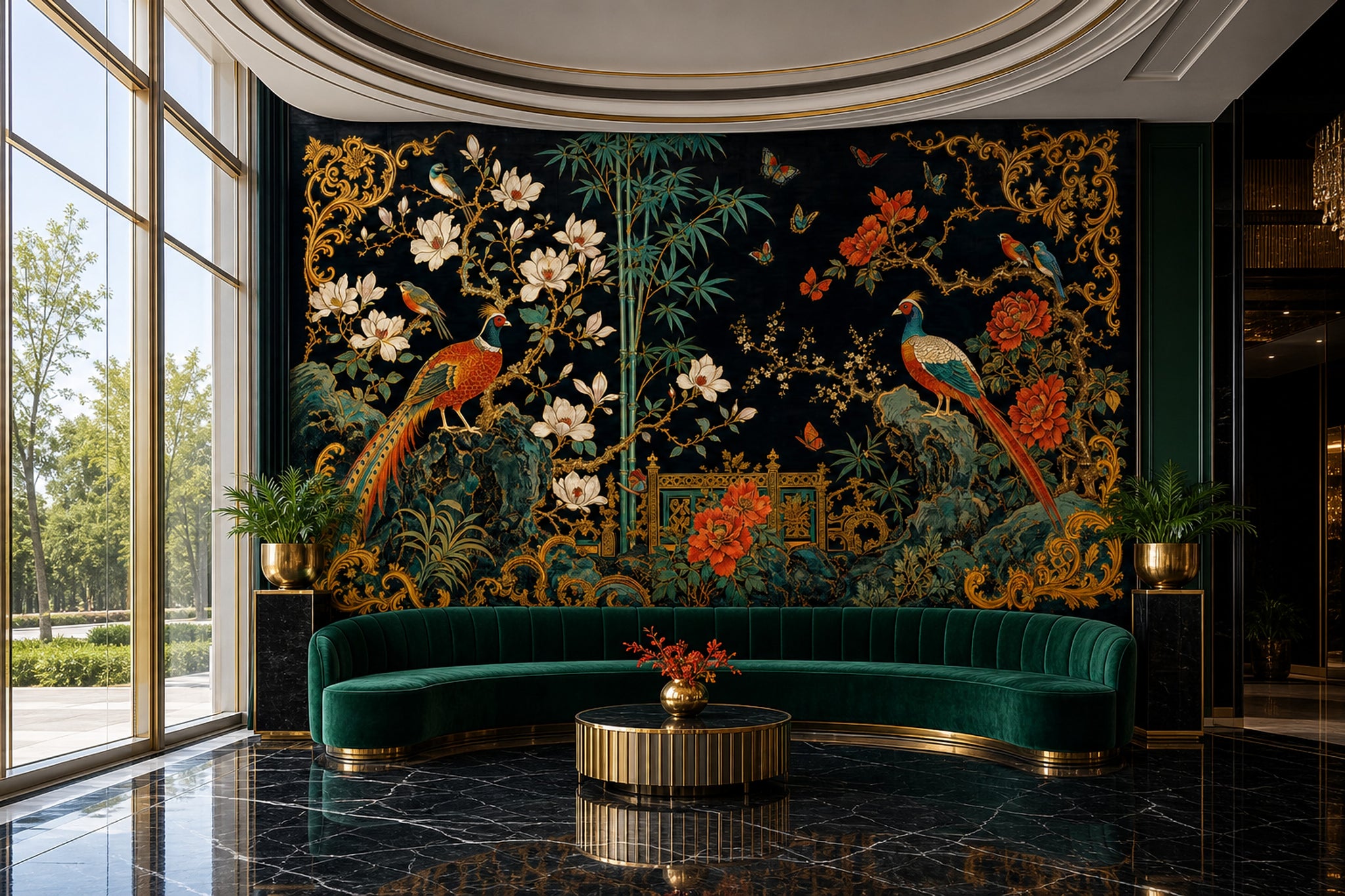 Chinoiserie Wallpaper Birds Removable Bamboo Wall Decor