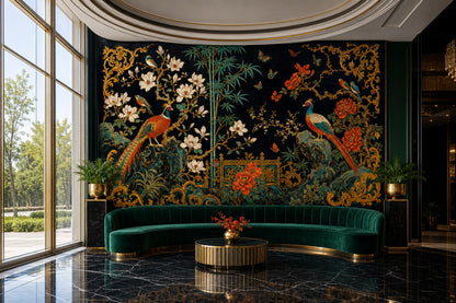 Chinoiserie Wallpaper Birds Removable Bamboo Wall Decor