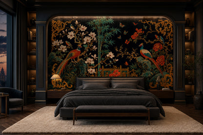 Chinoiserie Wallpaper Birds Removable Bamboo Wall Decor
