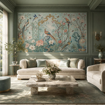 Chinoiserie Wallpaper Pastel Blue Floral Blossoms Removable Wall Decor