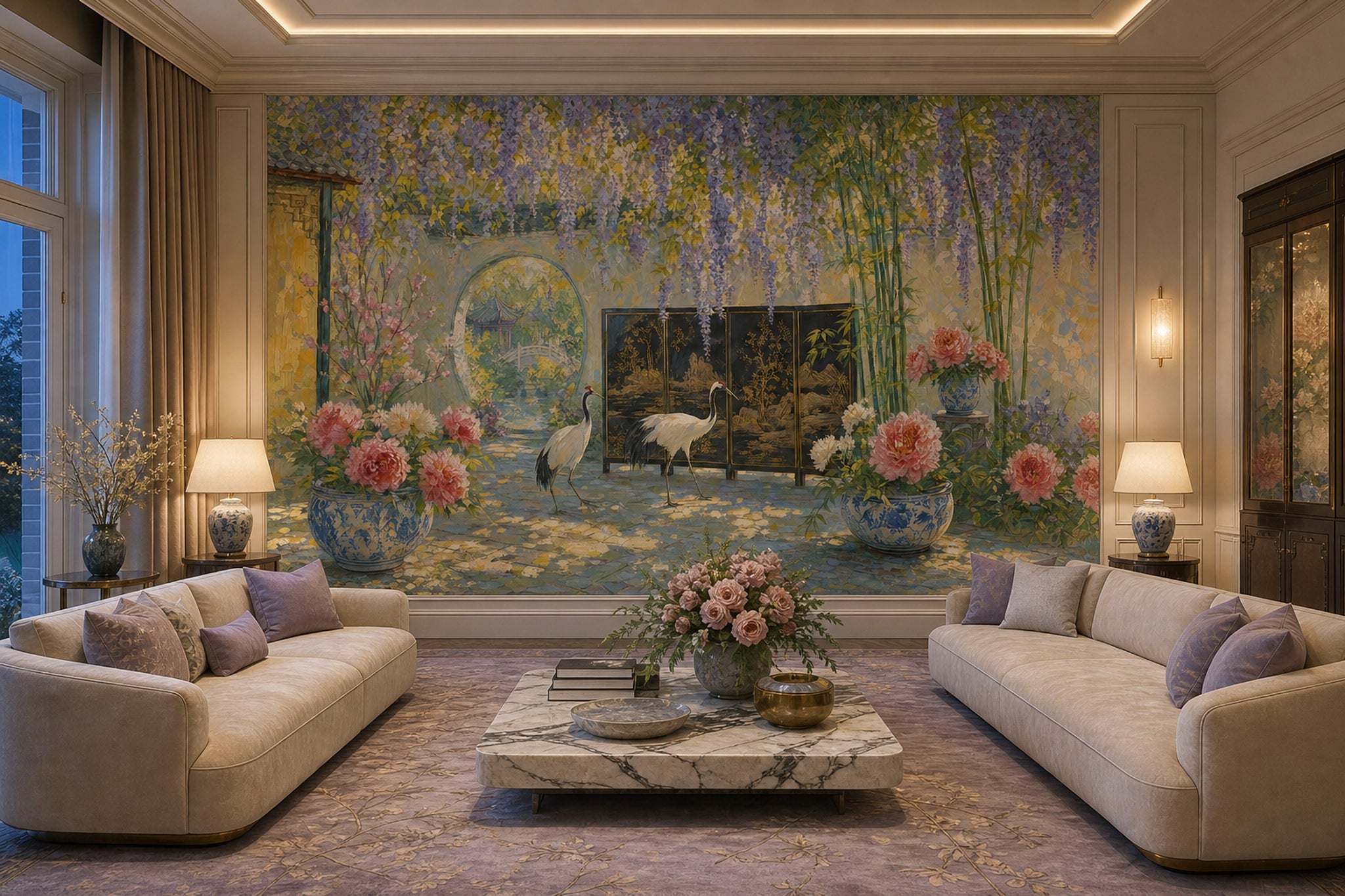 Wisteria Wallpaper Bamboo Moon Gate Wall Mural