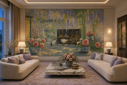 Wisteria Wallpaper Bamboo Moon Gate Wall Mural