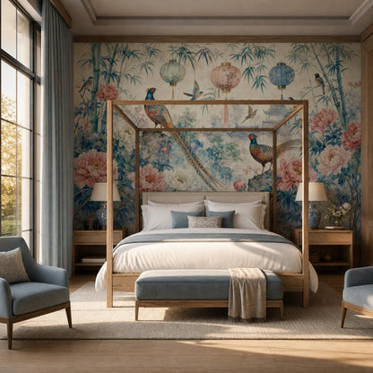 Chinoiserie Wallpaper Watercolor Removable Temple Landscape Wall Decor