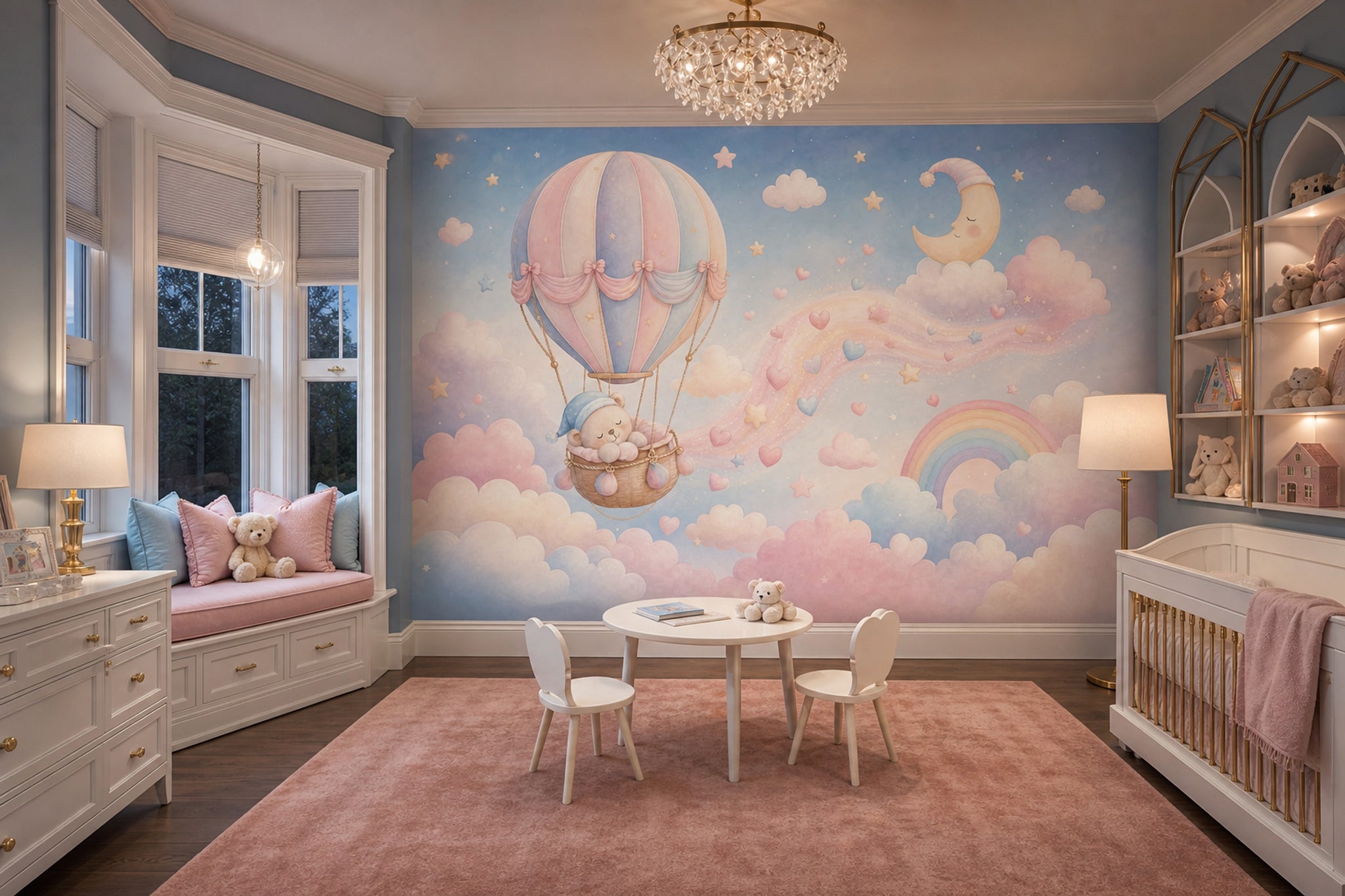 Hot Air Balloon Wallpaper Nursery Removable Bear Wall Decor