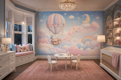 Hot Air Balloon Wallpaper Nursery Removable Bear Wall Decor