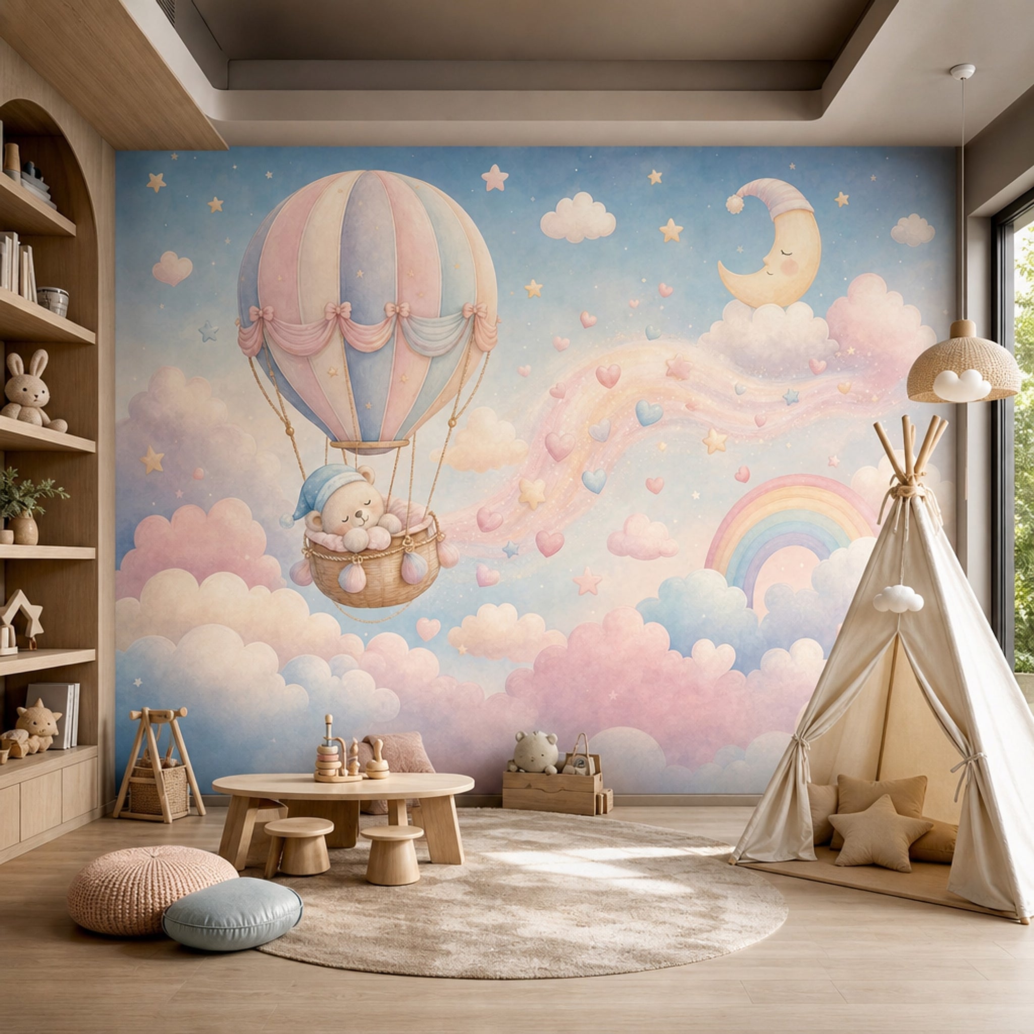 Hot Air Balloon Wallpaper Nursery Removable Bear Wall Decor