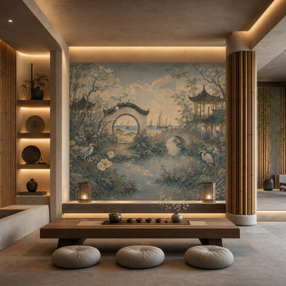 Chinoiserie Wallpaper Asian Garden Removable Pavilion Wall Decor